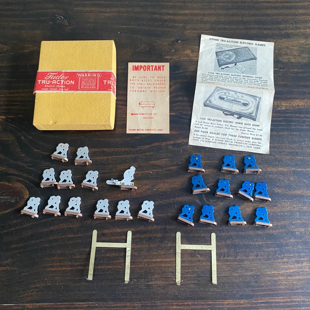Vintage Tudor Tru-Action Electric Football Metal Players Goal Posts Box Lot